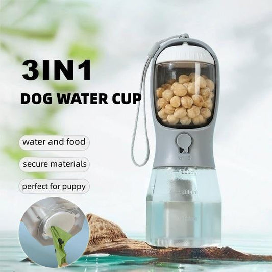Portable dog water cup with food container and waste bag compartment three-in-one pet supplies