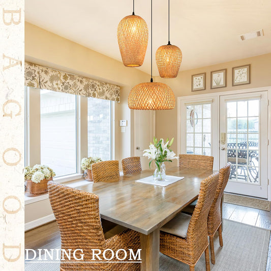 3-Light Rattan Pendant Light Rattan Chandelier Light Fixture Boho Chandelier Light Fixture Hand-Woven Bamboo Chandeliers 3-Light Bamboo Pendant Light for Living Room Dining Room (Bulb Incl.)