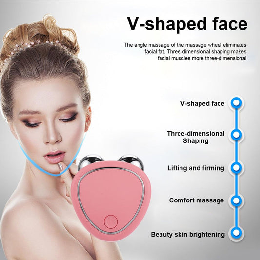 Pink and white micro current beauty instrument roller massager for facial care with ABS material