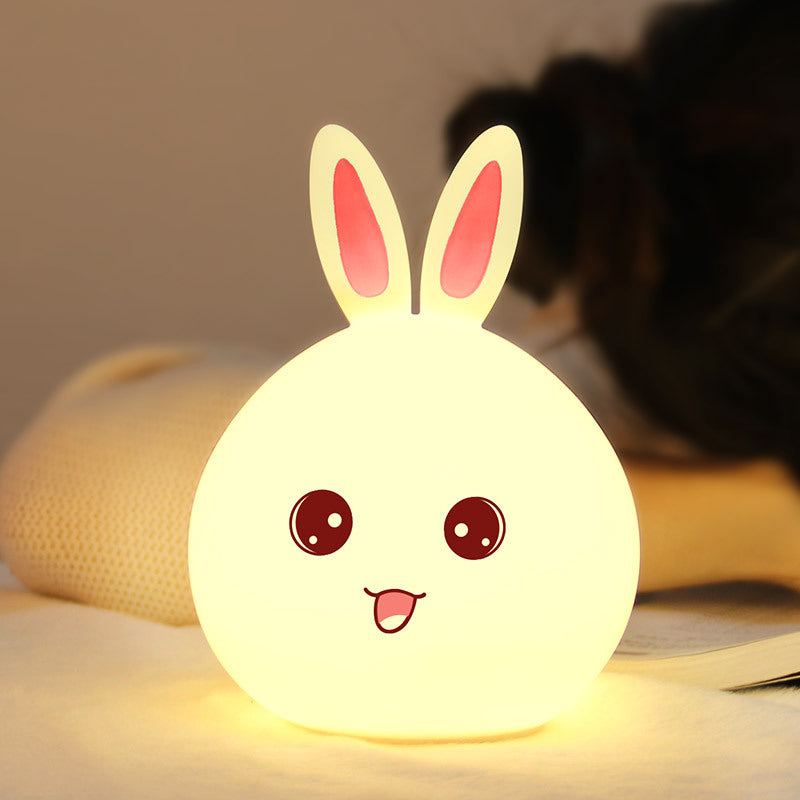 Colorful LED night light shaped like a cute rabbit with touch sensor and USB charging