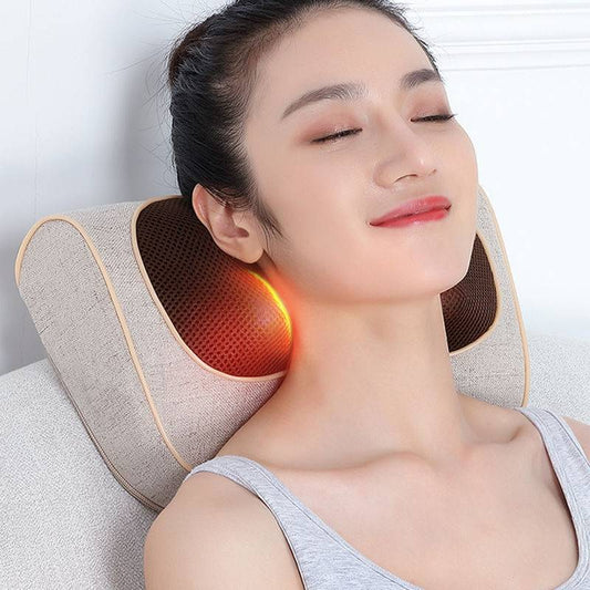 Multifunctional cervical spine massager pillow with infrared and 8+ massage heads