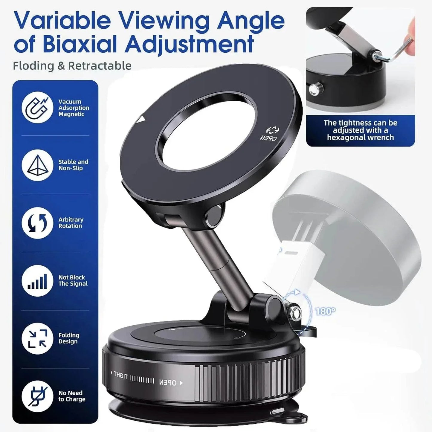 2026 Magnetic vacuum car phone holder 360 adjustable mount Stone's Store