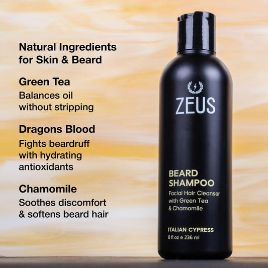Beard Shampoo Wash for Men with Natural Oils (8 Fl Oz) Sandalwood | Cleansing & Moisturizing Beard Wash with Green Tea & Chamomile for Healthier, Softer, Flake Free Beard Growth (Made in USA)