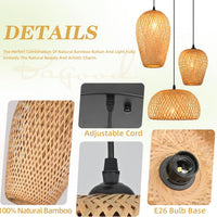 3-Light Rattan Pendant Light Rattan Chandelier Light Fixture Boho Chandelier Light Fixture Hand-Woven Bamboo Chandeliers 3-Light Bamboo Pendant Light for Living Room Dining Room (Bulb Incl.)