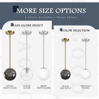 10 Inch Globe Pendant Light Gold Globe Pendant Lights Kitchen Island Mid Century Light Fixture with Gray Clear Glass Contemporary Adjustable Hanging Lights for Dining Room (Bulb Included)