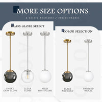 10 Inch Globe Pendant Light Nickel Globe Pendant Lights Kitchen Island Mid Century Light Fixture with Hight Clear Glass Contemporary Adjustable Hanging Lights for Dining Room (Bulb Included)