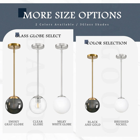 10 Inch Globe Pendant Light Nickel Globe Pendant Lights Kitchen Island Mid Century Light Fixture with Hight Clear Glass Contemporary Adjustable Hanging Lights for Dining Room (Bulb Included)