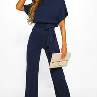 7-Color Fashion Lace-Up Button Short-Sleeved Women'S Jumpsuit