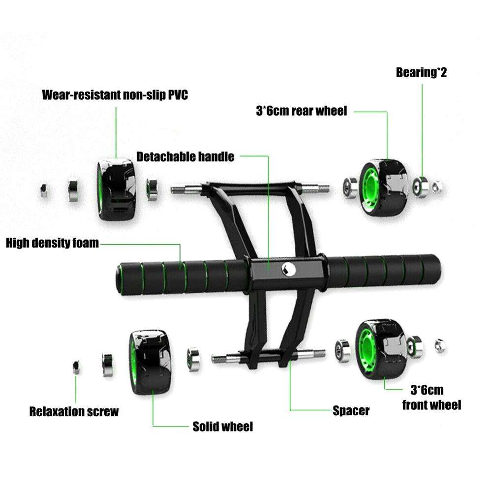 Four-wheeled abdominal roller for home fitness and muscle building exercises targeting the core