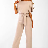 7-Color Fashion Lace-Up Button Short-Sleeved Women'S Jumpsuit