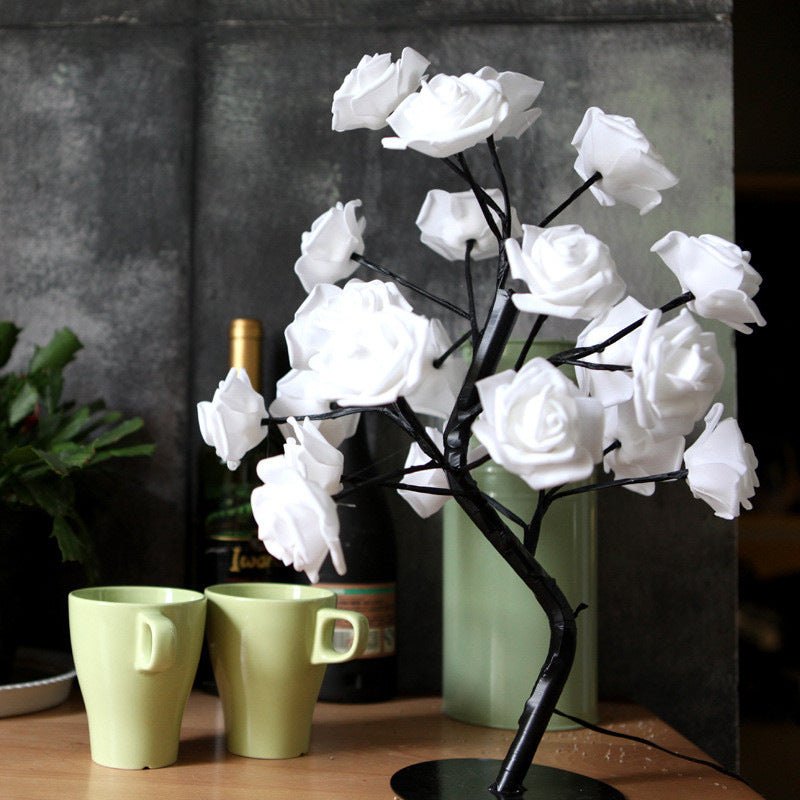 Rose Flower Lamp USB Battery Operated LED Table Lamp Bonsai Tree Night Lights Garland Bedroom Decoration Lights Home Decor null