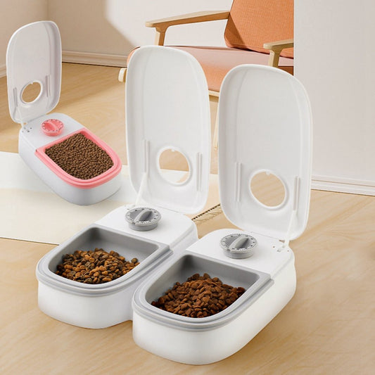Automatic pet feeding system with timer and stainless steel bowl