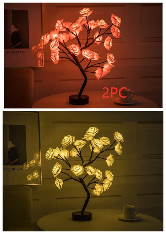 Rose Flower Lamp USB Battery Operated LED Table Lamp Bonsai Tree Night Lights Garland Bedroom Decoration Lights Home Decor null