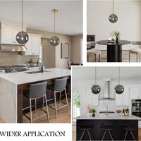 8 Inch Globe Pendant Light Gold Globe Pendant Lights Kitchen Island Mid Century Light Fixture with Gray Clear Glass Contemporary Adjustable Hanging Lights for Dining Room (Bulb Included)