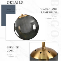 10 Inch Globe Pendant Light Gold Globe Pendant Lights Kitchen Island Mid Century Light Fixture with Gray Clear Glass Contemporary Adjustable Hanging Lights for Dining Room (Bulb Included)