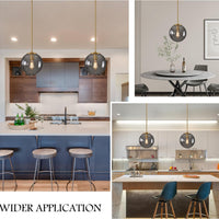 10 Inch Globe Pendant Light Gold Globe Pendant Lights Kitchen Island Mid Century Light Fixture with Gray Clear Glass Contemporary Adjustable Hanging Lights for Dining Room (Bulb Included)