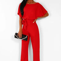 7-Color Fashion Lace-Up Button Short-Sleeved Women'S Jumpsuit