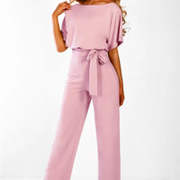 7-Color Fashion Lace-Up Button Short-Sleeved Women'S Jumpsuit