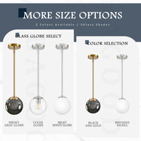 8 Inch Globe Pendant Light Gold Globe Pendant Lights Kitchen Island Mid Century Light Fixture with Gray Clear Glass Contemporary Adjustable Hanging Lights for Dining Room (Bulb Included)